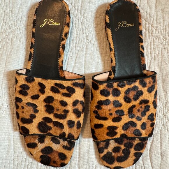 J Crew Abbie Slide Sandals Calf Hair Mules 8.5 - Picture 1 of 9